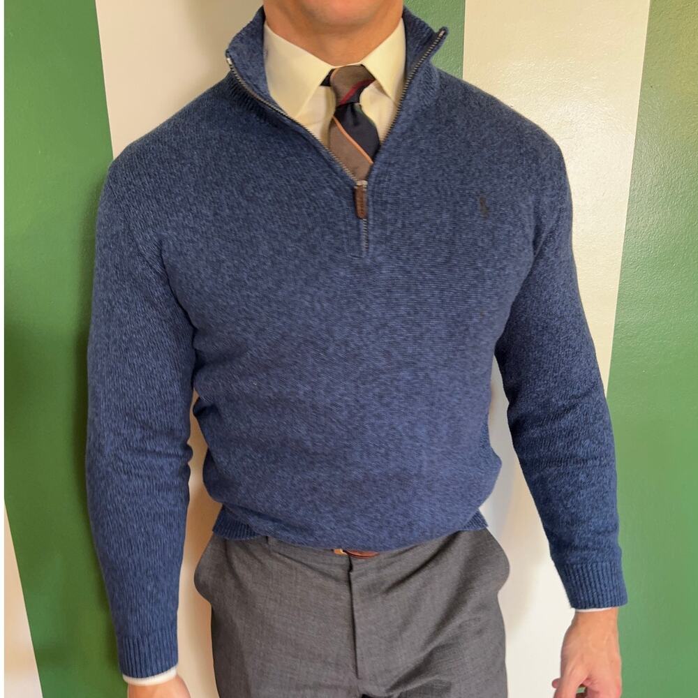 Vintage Polo Ralph Lauren Blue Cotton Quarter Zip Sweater